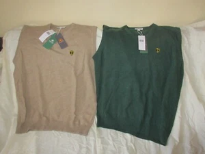 2 Lacoste TAN GREEN 100% cashmere sweater vest size USA XL PRESIDENT CUP PAIR - Picture 1 of 6