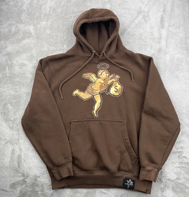 Sudadera con Capucha Hasta Muerte Para Hombres Mediana Marrón Pullover Desteñido Patín Angel Money Hustler Foto 1 de 4
