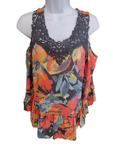Spense Cold Shoulder Blouse Woman's Size Small Tropical Print Multicolor Top - Picture 1 of 8