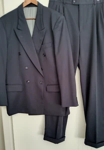 ANTHONY RUBINO MENS NAVY BLUE PURE WOOL DOUBLE BREASTED 2 PIECE SUIT SIZE 107 - Picture 1 of 19