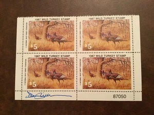 ICOLLECTZONE  Wild Turkey Federation 1987 Artist Signed Stamp Plate Block VF NH - Picture 1 of 1