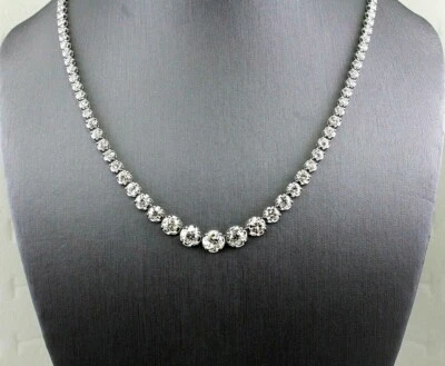 Collar Tenis Dama Diamante Redondo Natural Graduado Oro Blanco 18K 10.78Ct Foto 1 de 4