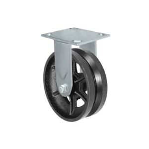 6" x 2" V-Groove Wheel | Rigid Caster | Plate Size: 4-1/2" x 6-1/4"  - Picture 1 of 2