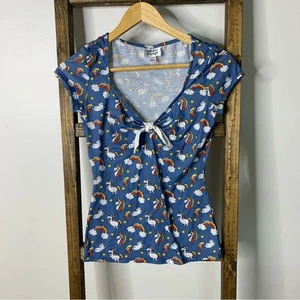Blusa única vintage azul arco iris estampado unicornio XS - Imagen 1 de 6