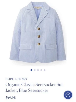 Hope & Henry Boys Suit Jacket Dress Pants Seersucker Blue 7 Small Organic Cotton - Image 1 of 4