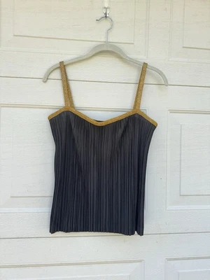 YSL Yves Saint Laurent 70s Dead Stock Accordion Gold Tank Top Women's Size S/M - Image 1 of 4