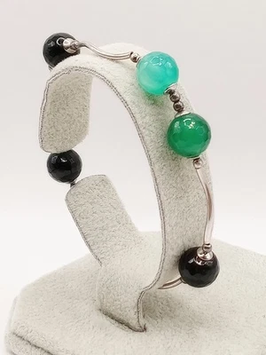 braccialetto Donna argento 925 Radice Onice Smeraldo  Sfere Sfaccettate Palline  - Immagine 1 di 4