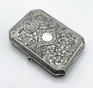 CONTINENTAL SILVER BOX c1890 ANTIQUE FLORAL ENGRAVED - Picture 1 of 8