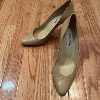 Jimmy Choo Women's Size 38.5 Beige Matte Leather Pumps Almond Toe - Image 1 of 4