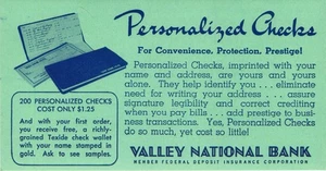 1950s Valley National Bank Arizona Advertising Ink Blotter “Personalized Checks" - Picture 1 of 1