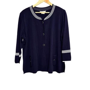 Misook Navy Blue Cardigan Jacket Size 1X Blazer Vintage Contrast Knit - Picture 1 of 11