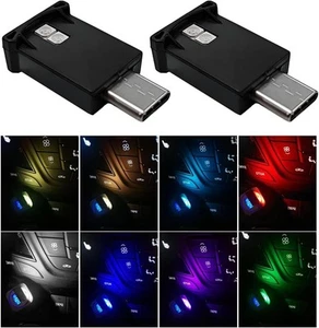 2PCS USB Type C LED Lumière d'ambiance, 8 Couleurs RGB LED Lampe d'ambiance de voiture avec Adj - Photo 1/12