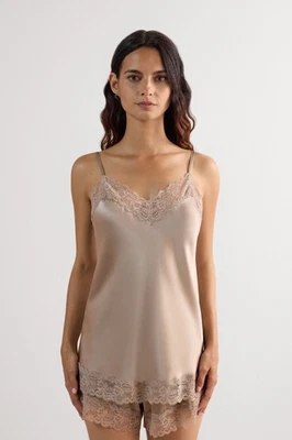 全新无标签 Intimissimi 蕾丝丝绸上衣,自然尺寸 S — 第 1/4 张图片