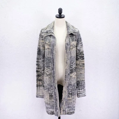 Kensie -4- Cárdigan Largo Abierto Gris Mármol Tejido Suéter Acrílico Bolsillos Manga Larga Foto 1 de 4