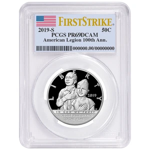 2019-S Proof 50c American Legion 100th Ann. Half Dollar PCGS PR69DCAM FS Flag - Picture 1 of 2