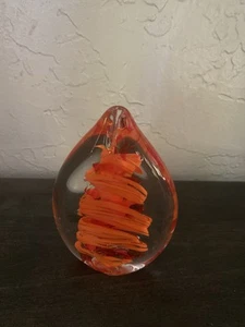 Studio Art Glass Blown Fire Orange/Red Lava Twisted Flame Teardrop Sculptureš„ - Picture 1 of 5