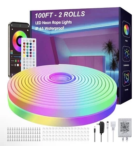 100Ft LED Neon Rope Lights with App and Remote Control, IP65 Waterproof Neon Str - Picture 1 of 8