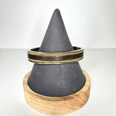 Brazalete Brazalete con Bisagras Cuero Imitación Negro Incrustación Cuerda Borde Plegable Tono Foto 1 de 4