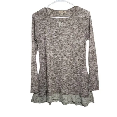 Blusa para mujer One World pequeña de encaje térmica manga larga boho tejida top Foto 1 de 4