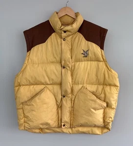 Vintage CHEVIGNON Togs Unlimited Down Puffer Nylon Leather Vest Yellow Brown XL - Picture 1 of 24