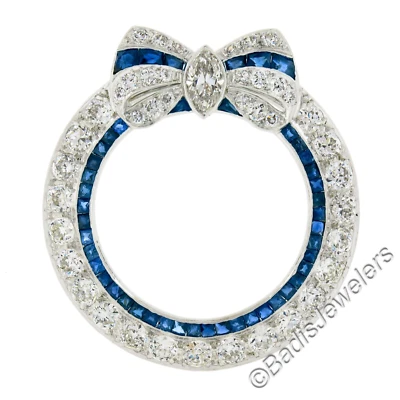 Broche corona circular cinta diamante y zafiro corte antiguo platino Art Deco antiguo Foto 1 de 4