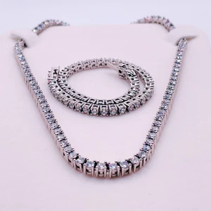 Tennis Created Diamond Bracelet and Necklace Set + Free Stud Earrings! Sparkling - Picture 1 of 4