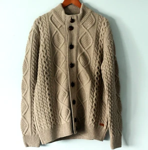 NWT Barbour Kirkham Cable Knit Button Stone Cardigan Men's Size Large 100% Wool - Picture 1 of 24