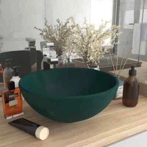 vidaXL Luxury Bathroom Basin Round Matt Dark Green 32.5x14 cm Ceramic UK HOT - Picture 1 of 6