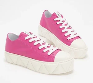 Schutz Energy Leather Lace Up Sneakers Hot Pink 8/M New - Picture 1 of 1