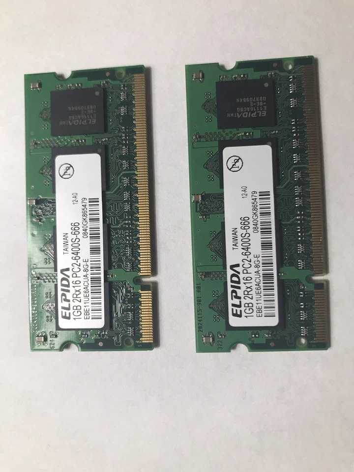 2x Elpida 1GB 2Rx16 PC2-6400S-666 RAM  Laptop Memory  (2GB TOTAL) - Image 1 of 2
