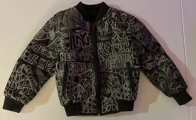 Chaqueta bombardero de cuero East Side Outerwear New York Mardi Gras niños talla 8/10 Foto 1 de 4