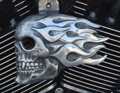 Крышка рожка Harley Flaming Skull состаренная алюминиевая отделка. FS-356-2 - Изображение 1 из 4