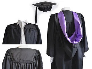 Luxus Abschlusskleid Hut Burgon Kapuze/Mütze Set Universität Bachelor Akademische Robe - Bild 1 von 22