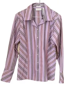 Camisa Liz Claiborne Elegante con Cuello con Botones Mangas Largas a Rayas Talla 8 Sin Hierro - Imagen 1 de 4