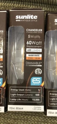 1 Pc Sunlite  LED ANTIQUE STYLE, Warm White, 80664-SU - CTC/LED/FS/5W/E12/D/CL - Image 1 of 4