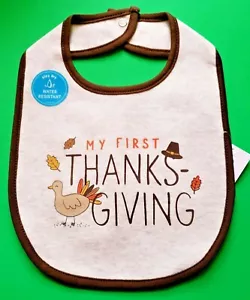 UNISEX CARTER'S BABY MY FIRST THANKSGIVING ONE SIZE GRAY WATER RESISTANT BIB NWT - Picture 1 of 12