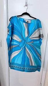 CAMICETTA TUNICA MICHAEL KORS FAZZOLETTO STAMPA BLU PONCH TAGLIA M - Foto 1 di 10
