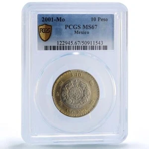 Mexico 10 pesos Turn Millennium Aztec Sun Stone MS67 PCGS bimetal coin 2001 - Picture 1 of 4