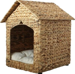 Pet House Indoor, Foldable Puppy Bed, Cat Dog Hyacinth Natural House Wicker - Picture 1 of 9