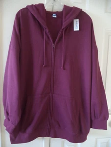 Burgundy Berry Oversized Fleece Zip Front Hood Sweatshirt XL 1X 2X 18 20 22 XL - Picture 1 of 9