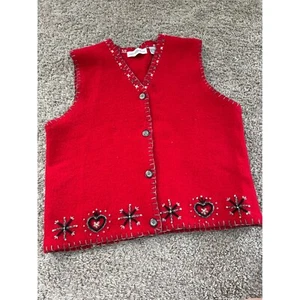 Vintage Marisa Christina Wollweste Herz Schneeflocke Urlaub Winter rot groß - Bild 1 von 10