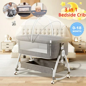 3in1 Baby Bedside Crib Sleeper Bassinet Height-adjustable Infant Newborn Cot Bed - Picture 1 of 16