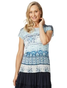 New w Tags Noni B Crush Top Printed Sz 14, White & Blue Clearance $99.95 - Picture 1 of 6