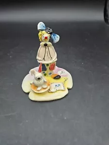 VTG. Zampiva Spaghetti Hair Clown w/Bunny on a Sand Dollar Figurine Itlay - Picture 1 of 5