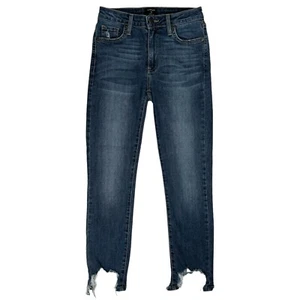 Just Black Cropped Jeans Size 24 Skinny Raw Chewed Fringe Hem Mid Rise Stretch - Picture 1 of 16