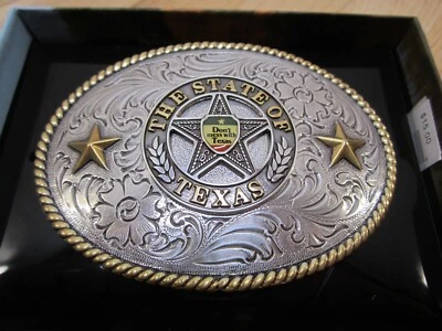 NOCONA OVAL STATE OF TEXAS BUCKLE IN CENTER STATES "DON'T MESS WITH TEXAS" NOS - Image 1 of 4