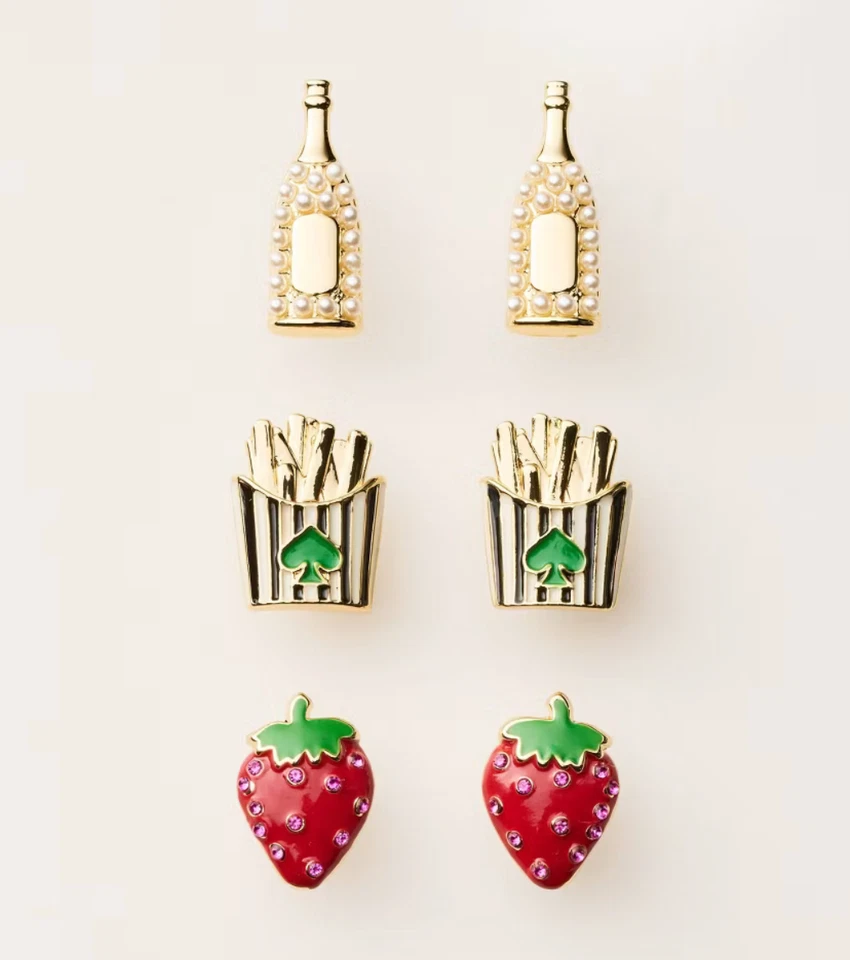 Kate Spade x Target Stud Earrings Strawberry, French Fries, Champagne 3 Pairs - Image 1 of 1