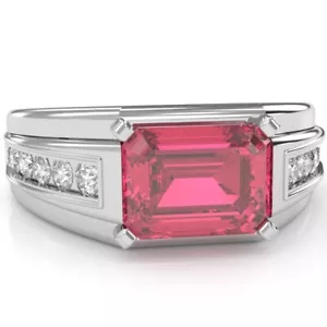 14k White Gold Men's 6x8mm Pink Tourmaline Diamond Channel Ring - Picture 1 of 11