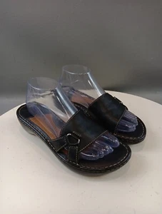 Born Women's Slide Sandals Size 9 Black Leather Stacked Heels - Picture 1 of 24