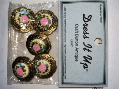 5 Dress It Up Buttons Antique Gold Jesse James Embellishments Shank-Back Package - Image 1 of 4